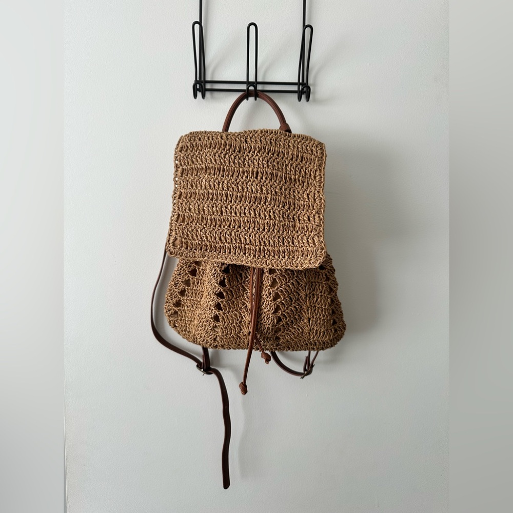 Brown Rattan Backpack with Bonus Mini Purse